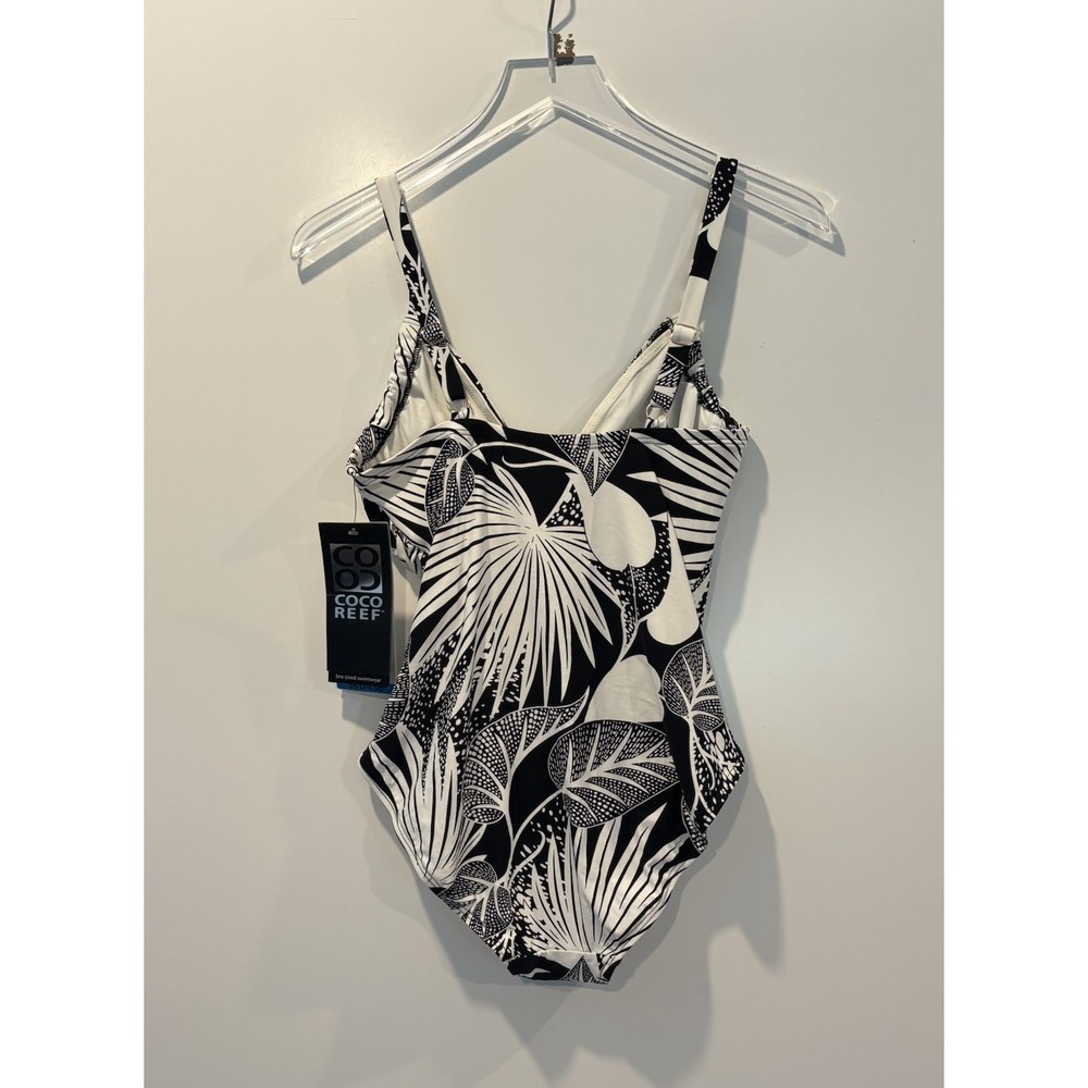 Coco Reef PerfectionFit One Piece Swimsuit Black White Tropical 36D NWT - Picture 2 of 8